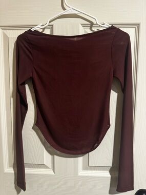Meshki Long Sleeve Off-Shoulder Top in Deep Wine